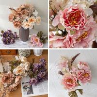 Ramo de flores de peonía artificiales de tacto Real, simulación de peonía hecha a mano de lujo, flores falsas realistas y elegantes, decoración del banquete de boda - details 2