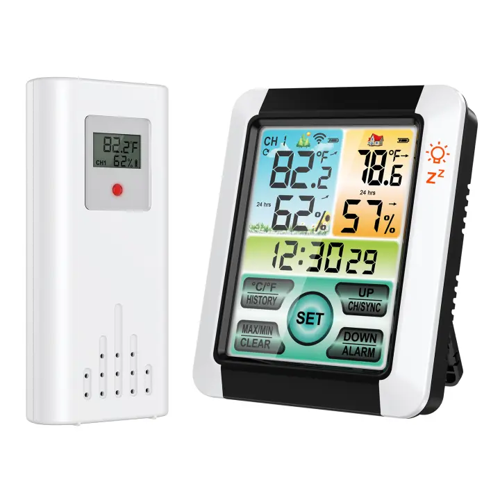 ORIA-termómetro inalámbrico con pantalla LCD, Sensor de temperatura para interiores y exteriores, higrómetro Digital con reloj - 1