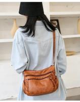 Bolso de hombro cruzado multifuncional de gran capacidad lavado retro para mujer, cuero suave de PU - details 2