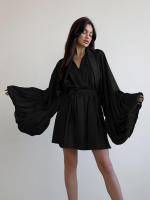Otoño nuevo vestido fruncido con cuello en V y manga con lazo para mujer con sentido del diseño, elegante y a la moda para - details 9