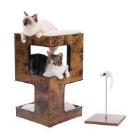 PAWZ Road Camita para gatos con dos grandes condominios, almohadilla rascadora, rascadora para gato desmontable, casa de madera para gatos con tapetes mullidos, muebles para gatos y juguetes para gatos - details 14