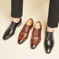 Zapatos de negocios de cuero con punta cuadrada y vestido de estilo moderno de cuero para hombre - details 1