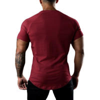 Camiseta transpirable de algodón para hombre, Camiseta con estampado sólido de 0 Cuello, manga corta, informal, culturismo, entrenamiento deportivo, Verano - details 10