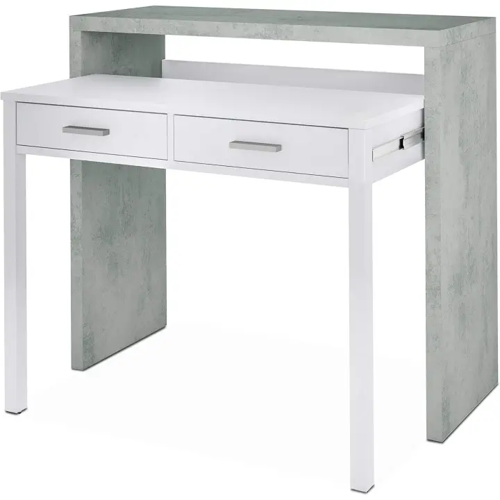 Estudio, Consola, Color Blanco Artik y Roble Canadiense, Medidas: 98,5 cm (Largo) x 36-70 cm (Fondo) x 87,5 cm (Alto) - 1