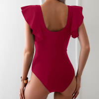 New Clashing One-piece Swimming Costume Small Fly Sleeve Bikini Women Quick Dry Sports Deep V Cross Hollow One-piece Swimsuit - details 14