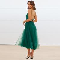 Vestido de tul Sexy profundo de verano para mujerVVestido Midi de tirantes finos con cuello sin espalda - details 4