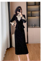 Vestido de noche de terciopelo ligero de lujo para mujer, estilo francés, para otoño e invierno, nuevo vestido de noche de alta gama con temperamento y corte ajustado, de un solo paso - details 4