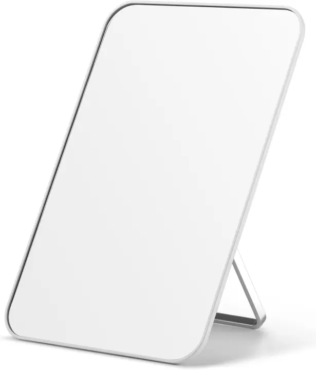 OMIRO Espejo de maquillaje de escritorio, espejo de mesa de 8 x 5 pulgadas con soporte plegable, orificio para colgar para afeitarse y viajar, blanco - 1