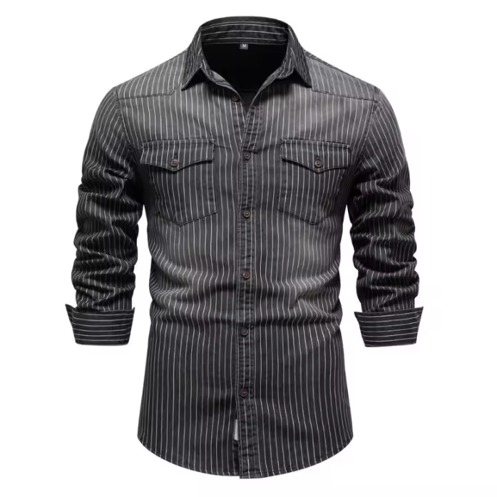 Camisa de manga larga con jeans a rayas de alta calidad para hombre, 2024 - 1