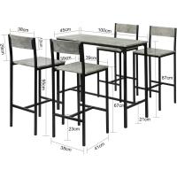 Conjunto de Mesa Alta de Bar y 4 Taburetes con Respaldo Estilo Industrial Gris - details 1