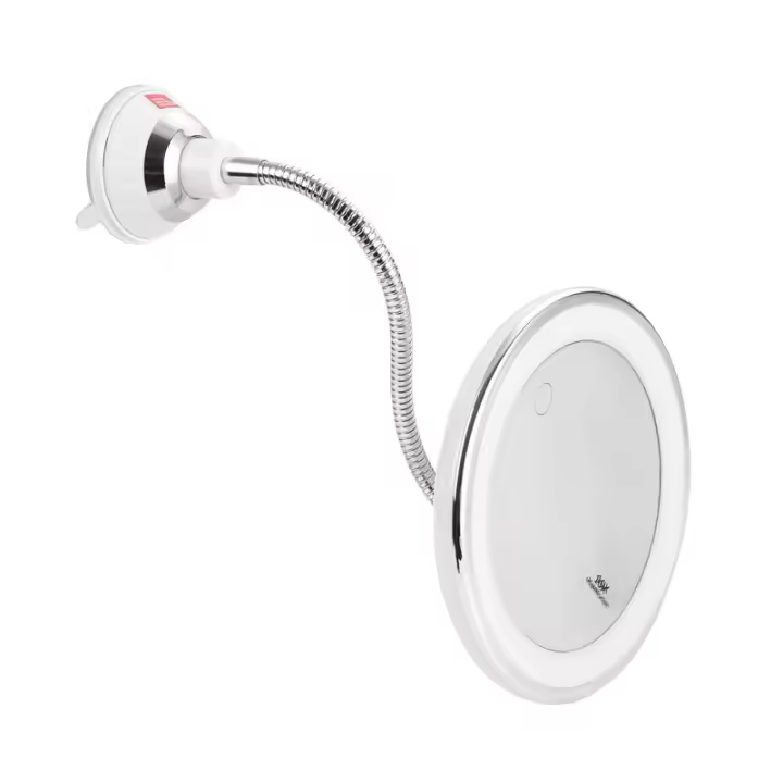 LZ1217 Espejo de Maquillaje Iluminado 10x - Montado en la Pared, Aumentador para Ducha, Ventosa Potente, Espejo LED con Iluminación y Brillo en Tres Colores, Rotación de 360°, Ideal para Afeitado, Depilación y Recorte de Cejas, Redondo. - 1