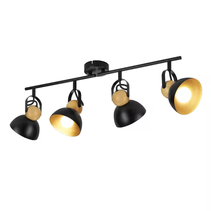 CBJKTX Foco de techo vintage negro E27 350 °   Lámpara de pasillo de metal industrial retro ajustable 4 llamas - 1