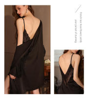 Grandeur Plus Size Sexy Color sólido Encaje Bordado Bata Cardigan Vestido de corte bajo Conjunto de ropa de descanso - details 7
