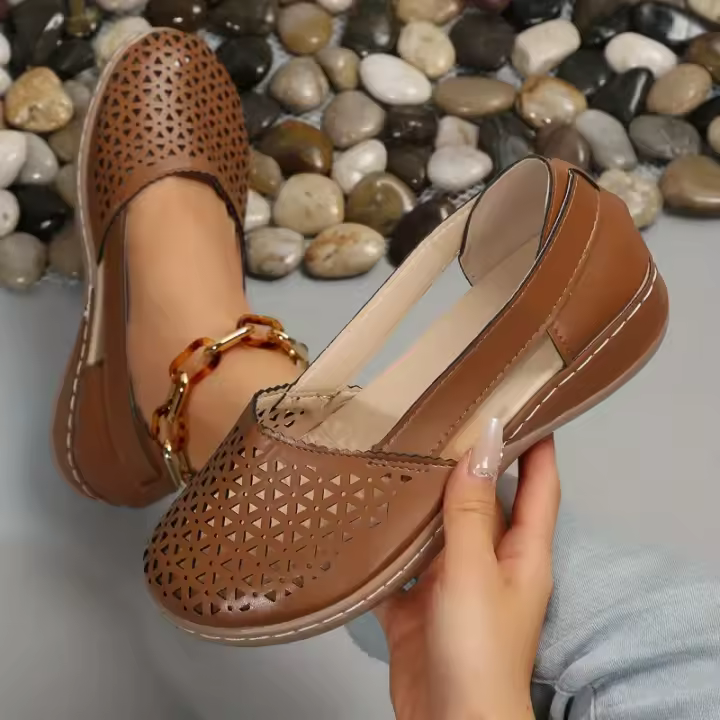Sandalias de cuña con diseño calado Retro para mujer, zapatos de plataforma transpirables sin cordones, cómodos para caminar - 1