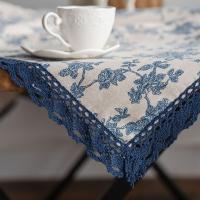 Exquisito mantel de lino y algodón con estampado de rosas, cubierta de mesa de estilo Pastoral más gruesa, decoración de mesa azul, decoraciones de mesa de tela - details 4