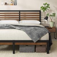 Cama 150x190 cm Altura 23cm plataforma bambú y metal con cabecero y soporte listones acero Marrón y negro - details 3