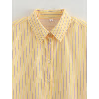 BUNO-2025 Primavera Verano amarillo manteca rayas mujeres camisas sueltas moda cuello vuelto solo pecho camisas finas para mujer - details 10