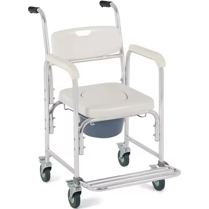 Silla Ducha WC con Ruedas y Pies Abatibles - 3 en 1 - Silla con Inodoro Incorporado - Silla WC Portátil para Personas Mayores - Silla de Ruedas Ducha - Silla de baño geriatrica - 1