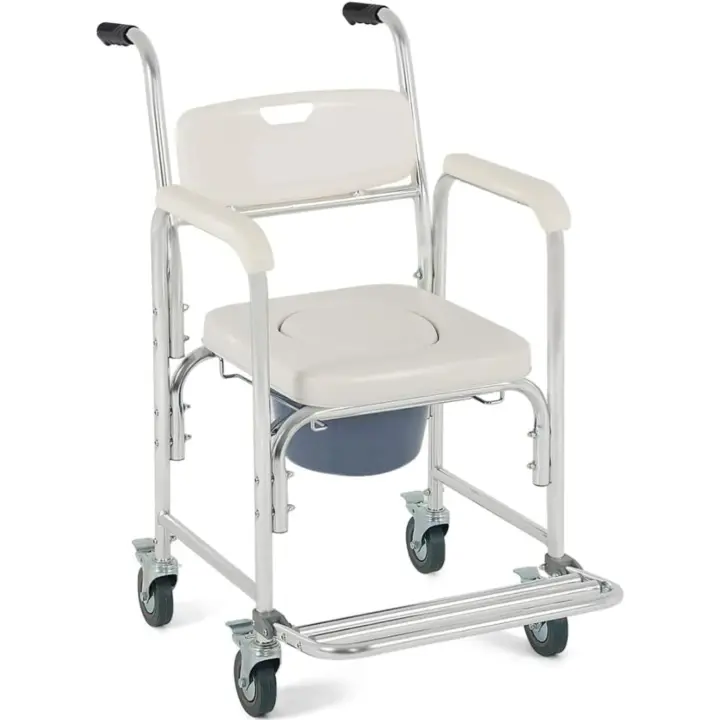 Silla Ducha WC con Ruedas y Pies Abatibles - 3 en 1 - Silla con Inodoro Incorporado - Silla WC Portátil para Personas Mayores - Silla de Ruedas Ducha - Silla de baño geriatrica - 1