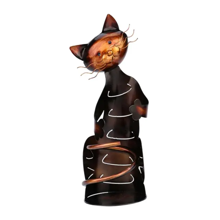 Soporte decorativo de Metal para botellas de vino, estante con forma de gato, escultura - 1