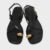 Sandalias planas de moda con tiras de grano fino y decoraciones metálicas para mujer, primavera, punta cuadrada, zapatos de playa - details 1