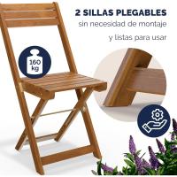Conjunto Muebles de Balcón 3 Pzs Mesa 2 Sillas Plegables Juego Completo Jardín Terraza Madera Acacia - details 3