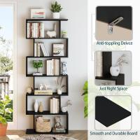 Estantería geométrica, estantería en forma de S, estantería de 6 niveles para dormitorio, estantería decorativa de madera moderna, estantería alta para oficina en casa, color negro - details 14