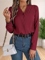 Blusa elegante de oficina de negocios para mujer, camisas elegantes de manga larga con cuello en V en capas, Tops de trabajo 2024 - details 8