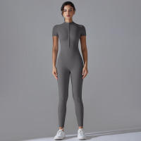 Body de yoga para mujer, ropa moldeadora deportiva de manga corta, traje de gimnasio de una pieza, nailon de color sólido - details 17