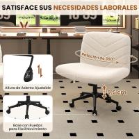 Silla de Oficina sin Reudas, Silla Piernas Cruzadas con Función Mecedora, Silla de Escritorio Ancha para Juegos, Silla de Maquillaje sin Brazos para Casa, Marfil - details 14