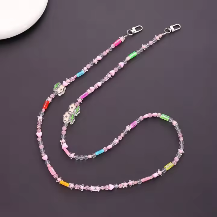 Cadena para bolso con cuentas, cadena para teléfono cruzada, estilo largo, antipérdida, correa cruzada para teléfono móvil, correas universales para el cuello para teléfono de Color caramelo - 1