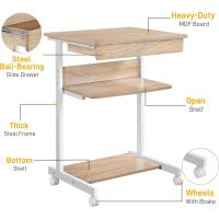 Ordenador de Mesa con Ruedas Pequeño Escritorio con Placa de Teclado Tabla de Juegos con Cajón - details 4
