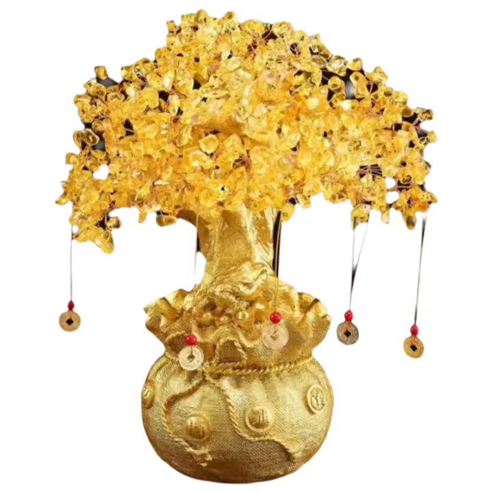 Árbol de dinero Natural de cristal amarillo de la suerte, estilo bonsái, riqueza, suerte, adornos Feng Shui, decoración artesanal para el hogar - 1