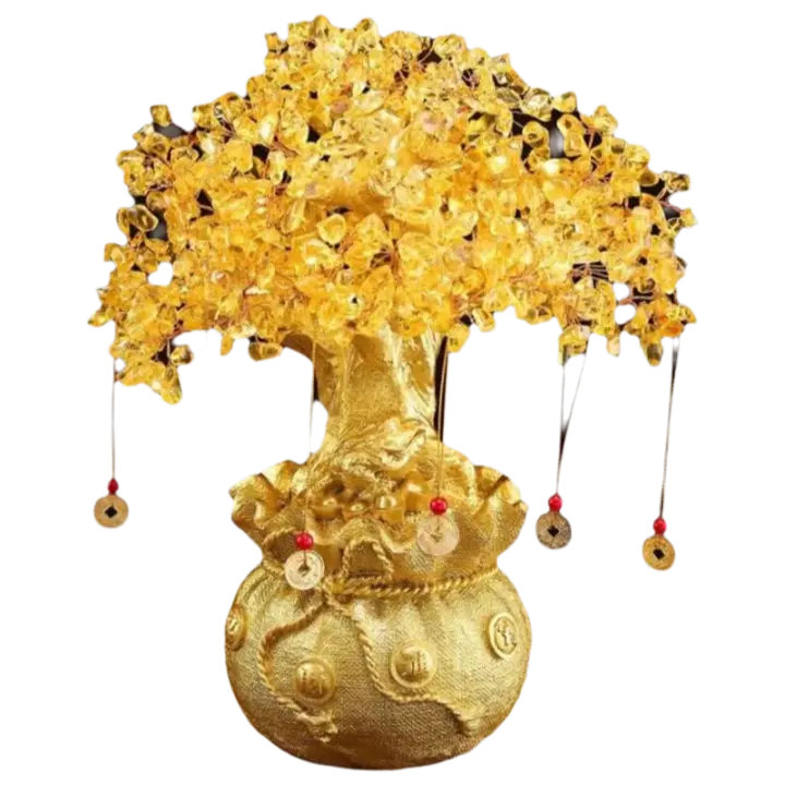 Árbol de dinero Natural de cristal amarillo de la suerte, estilo bonsái, riqueza, suerte, adornos Feng Shui, decoración artesanal para el hogar - 1