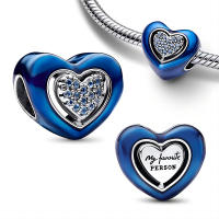 Cuentas de Encanto de Corazón Azul Hechas de Plata Esterlina 925 Joyería Hecha a Mano con Zirconia Cúbica - details 2