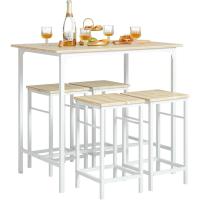 Juego de Mesa y Taburetes para Comedor Conjunto de Mesa Alta de Bar y 4 Taburetes Industrial Blanco y Natural OGT11-WN ES - details 0