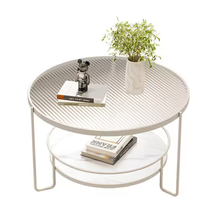 Mesa de centro redonda con marco de Metal resistente, estante de almacenamiento de vidrio templado, escritorio lateral moderno para sofá - 1
