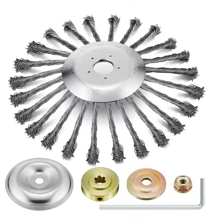 Cepillo de alambre de acero para malas hierbas, cuchilla recortadora con adaptadores universales, accesorios para desbrozadora, 10 pulgadas - 1