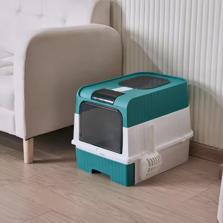 Caja de arena para gatos con pala, caja de arena plegable grande con tapa, caja para gatitos con entrada superior frontal y salida - 1