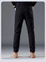 Pantalones informales ajustados para hombre, novedad de otoño, pantalones clásicos de marca rectos de negocios cómodos elásticos de color negro puro para hombre - details 9