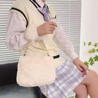 Bolso de mano de felpa con cadena pequeña, bandolera cuadrada de piel sintética, bolso de hombro esponjoso y cálido para compras, Otoño e Invierno - details 10