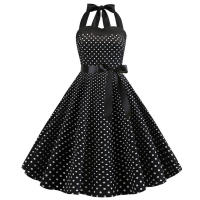 Vintage Women Summer Polka Dot Print Halter Party Dresses - details 37