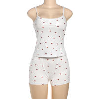 BUNO-Conjunto de 2 piezas con estampado de corazón cómodo de Nibber para mujer, cuello cuadrado, sin mangas, Crop Tops + Shorts elásticos, trajes de moda para niñas dulces - details 6