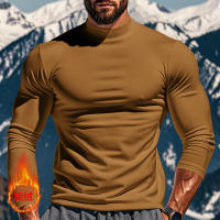Camisa de manga larga para hombre, top ajustado con cuello alto, color sólido, terciopelo - details 15