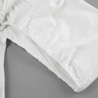 Vestido Xiaoxiangfeng de algodón y lino con cuello en V, manga abullonada y lazo, nuevo para otoño e invierno, versátil, de color blanco sólido. - details 19