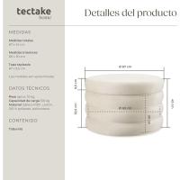 Taburete Almacenaje Bouclé, Carga: 120 kg, MDF, Puff Almacenaje, Taburete Dormitorio, Reposapies Puff, Zapatero Entrada Recibidor, Asiento Acolchado, Ideal Salón Hogar - 42 x 47 cm Crema - details 16