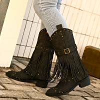Botas de caballero para mujer a la moda de otoño, botas largas de tacón bajo, botas retro martin con borlas para mujer - details 6
