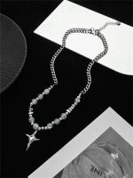 Collar cruzado de perlas de imitación de Hip Hop para hombres y mujeres, cadena de acero de titanio de tendencia, colgante Kpop, joyería, accesorios Unisex - details 8