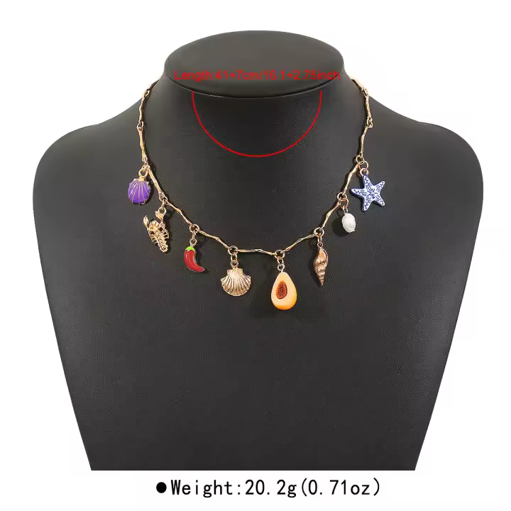 Collar de cuentas de arroz de la serie Bohemia Ocean, collar de viento de playa de verano con personalidad ZA femenina - 1