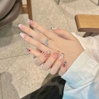 Uñas Postizas Cortas Francesa Con Decoración De Mariposa Blanca Y Rosa Dulce Press on Nails Hechas a Mano Uso Único Estilo Gato - details 3